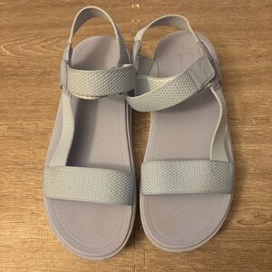 FitFlop Surff Two-Tone Webbing/Leather Back-Strap Sandals Skywash Blue Sz 11